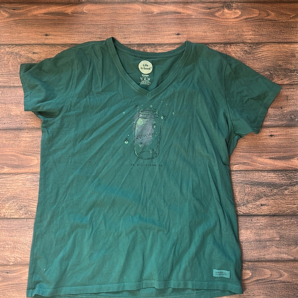 Life Is Good Green Short Sleeve T-Shirt Casual Style